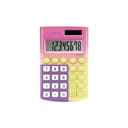MILAN Calculadora de Bolsillo Sunset de 8 Dígitos, Colores Surtidos, Expositor de 12 Unidades